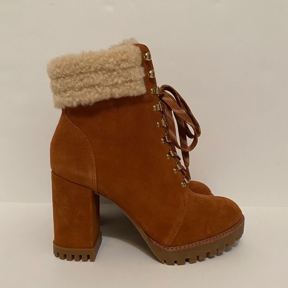 Gianni Bini Sight See Suede Shearling Lug Sole Hiker Platform Booties - Picture 5 of 10